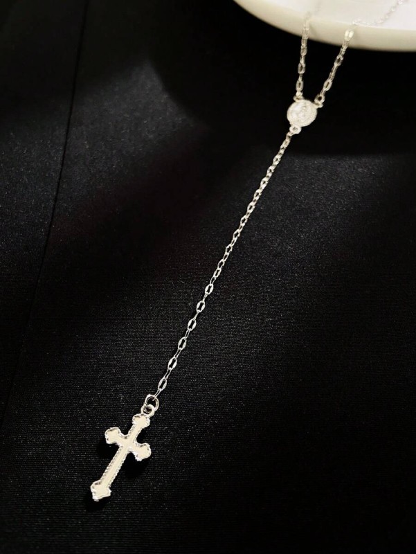 Naszyjnik Madonna z krzyżykiem srebrna