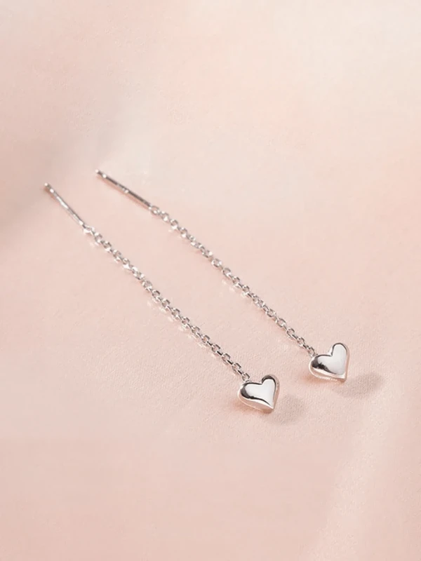 Kolczyki przeciągane z sercem srebrne