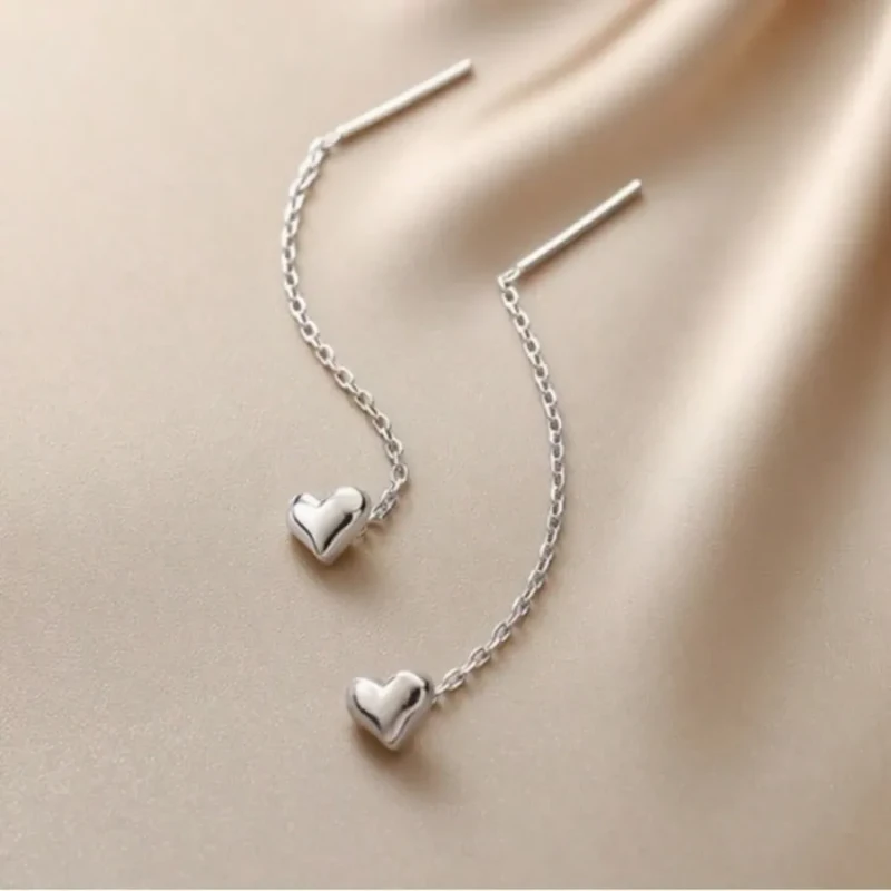 Kolczyki przeciągane z sercem srebrne