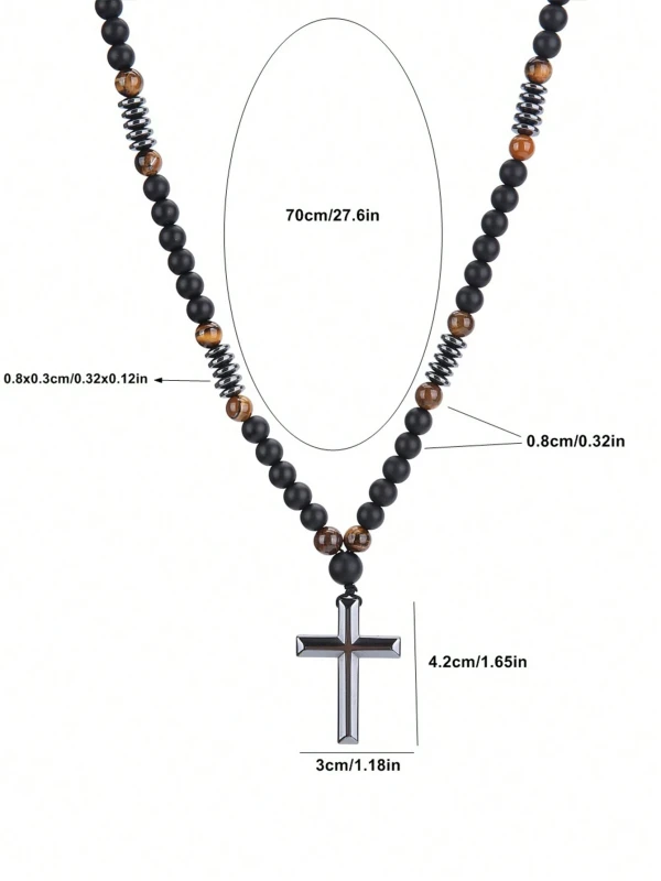 czarny naszyjnik męski z koralików z zawieszką krzyż stalowy (1).webp