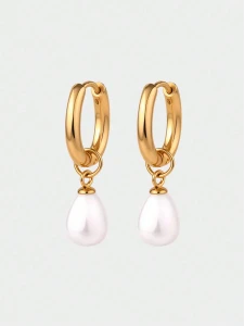 Kolczyki Pearl Drop koła złote z perłą