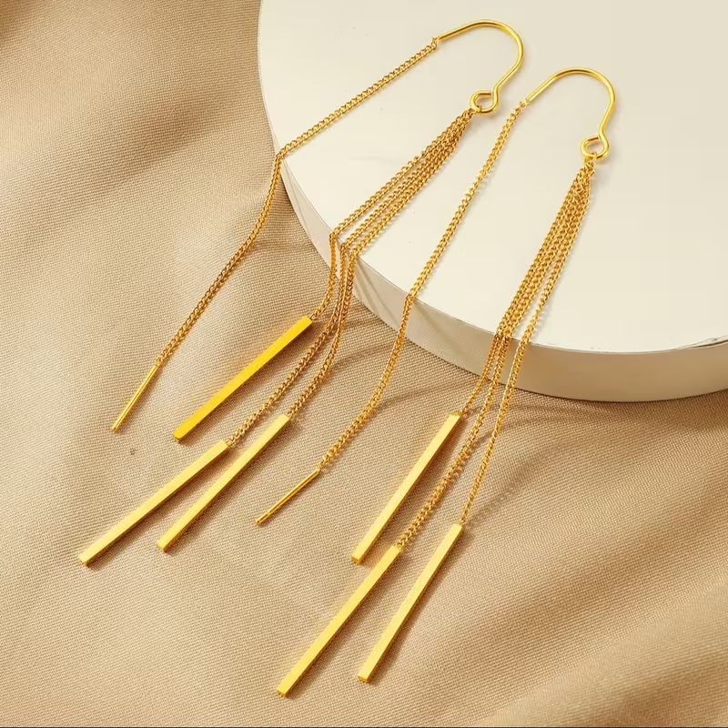 Kolczyki Golden Cascade złote długie wiszące z łańcuszkami 10 cm (8).webp