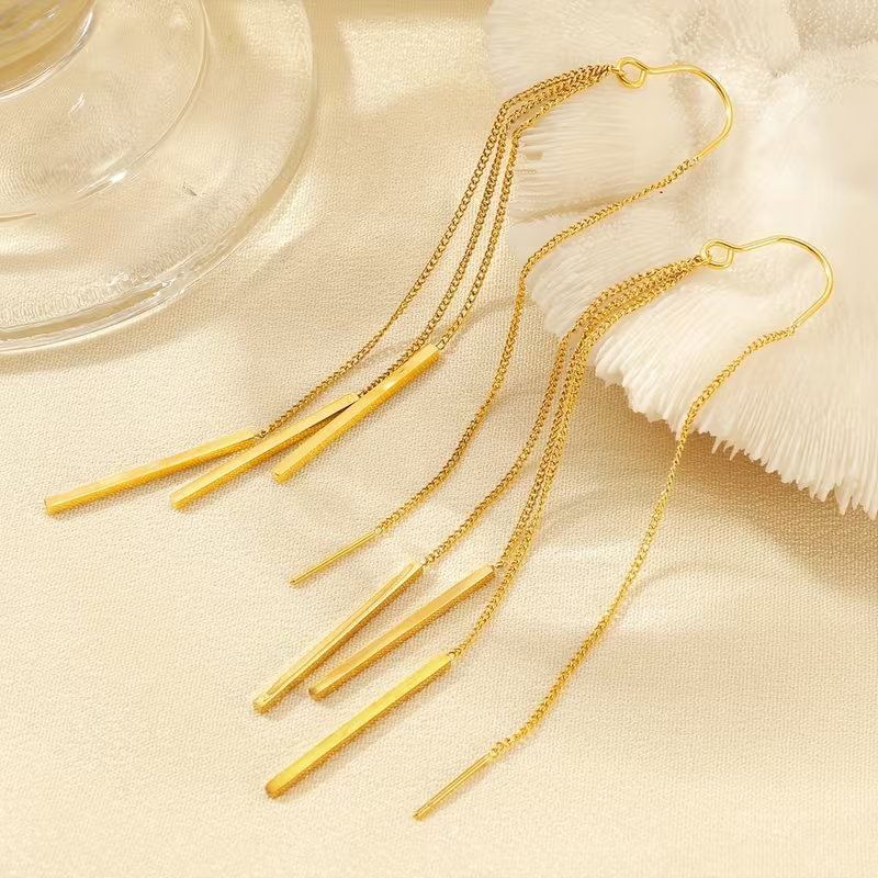 Kolczyki Golden Cascade złote długie wiszące z łańcuszkami 10 cm (6).webp