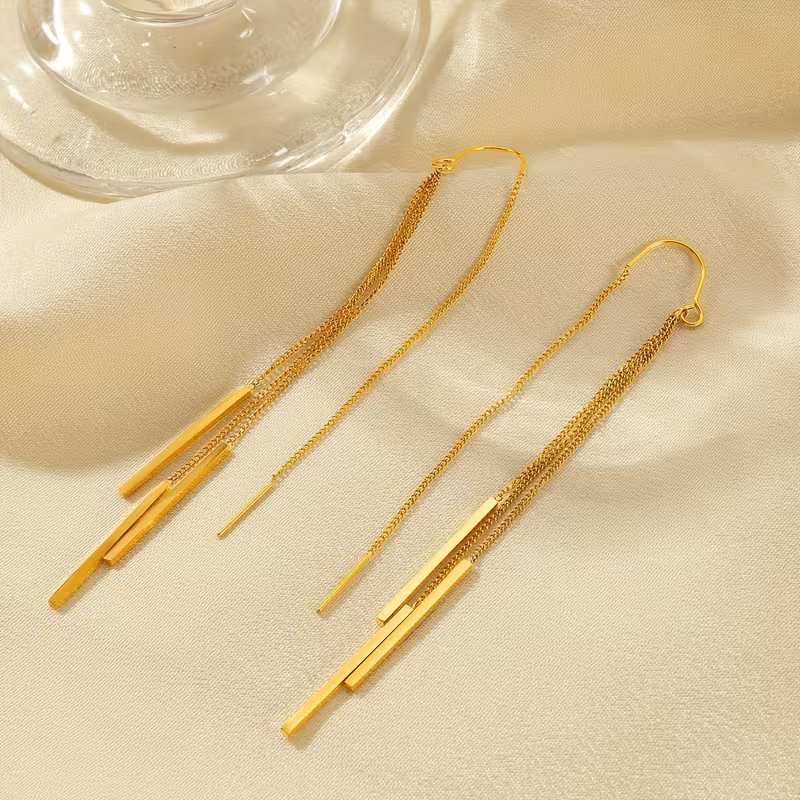 Kolczyki Golden Cascade złote długie wiszące z łańcuszkami 10 cm (7).webp