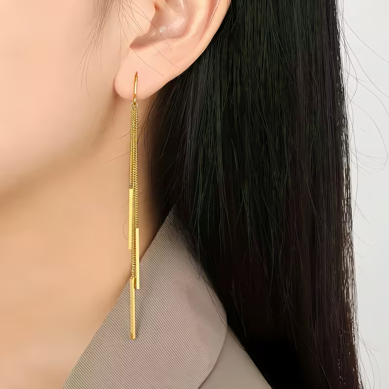 Kolczyki Golden Cascade złote długie wiszące z łańcuszkami 10 cm (5).webp