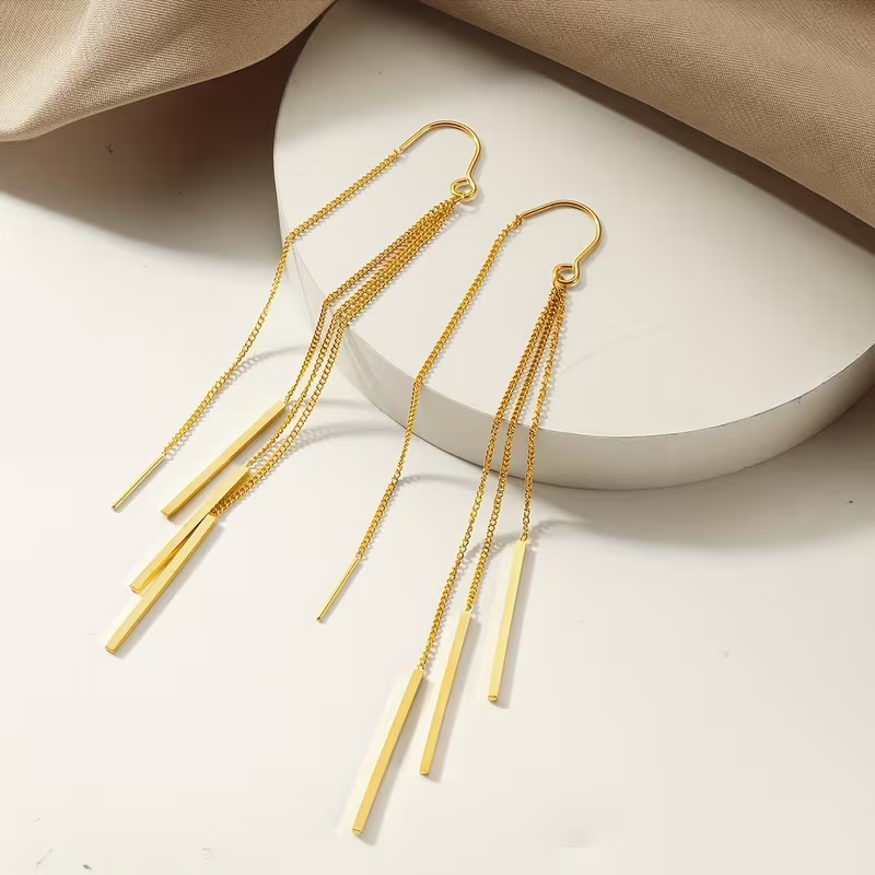 Kolczyki Golden Cascade złote długie wiszące z łańcuszkami 10 cm (2).webp