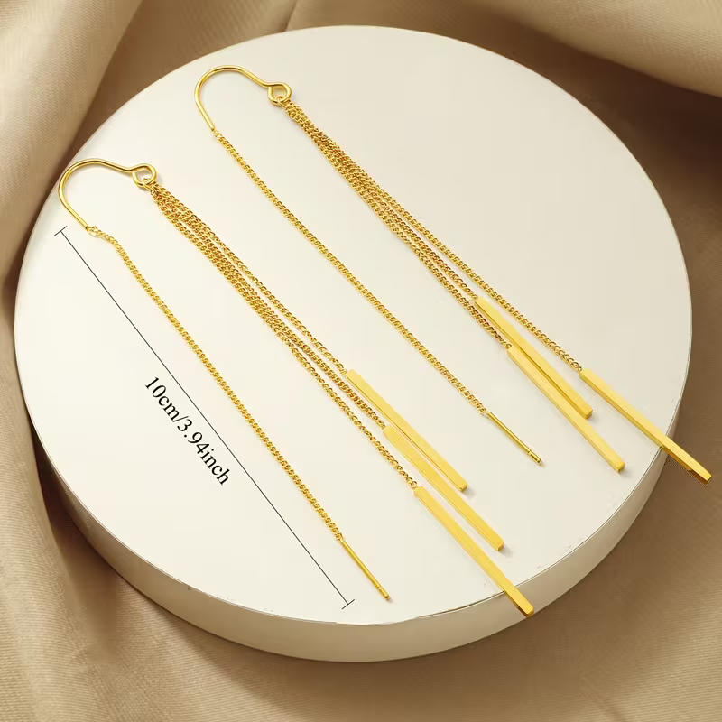 Kolczyki Golden Cascade złote długie wiszące z łańcuszkami 10 cm (1).webp
